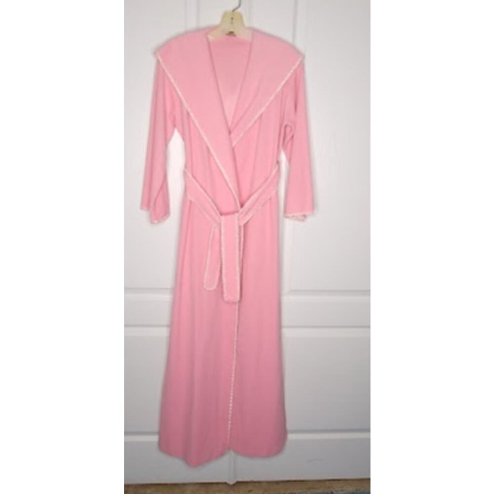 Vintage Vassarette Pink Velour Long Bathrobe Robe Small/Medium Whipstitch Detail - Picture 8 of 8